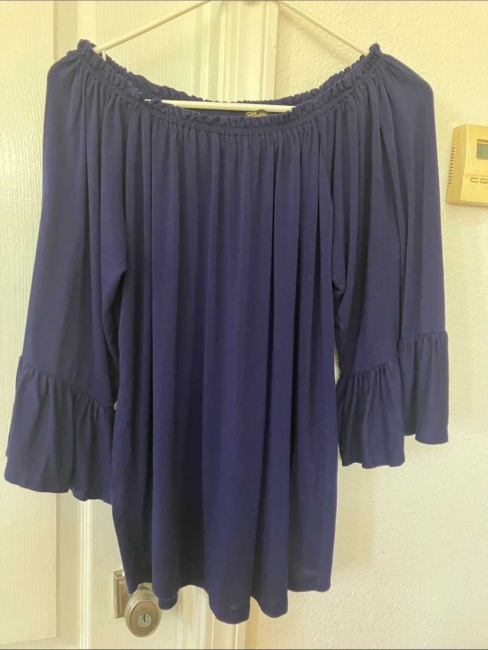 Cupio Navy Off-Shoulder Ruffle Sleeve Tunic size XL